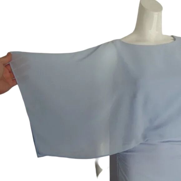 HALSTON HERITAGE Dress, 2, Light Blue, Sleeveless w/Scarf overlay, Ruched - Picture 7 of 14